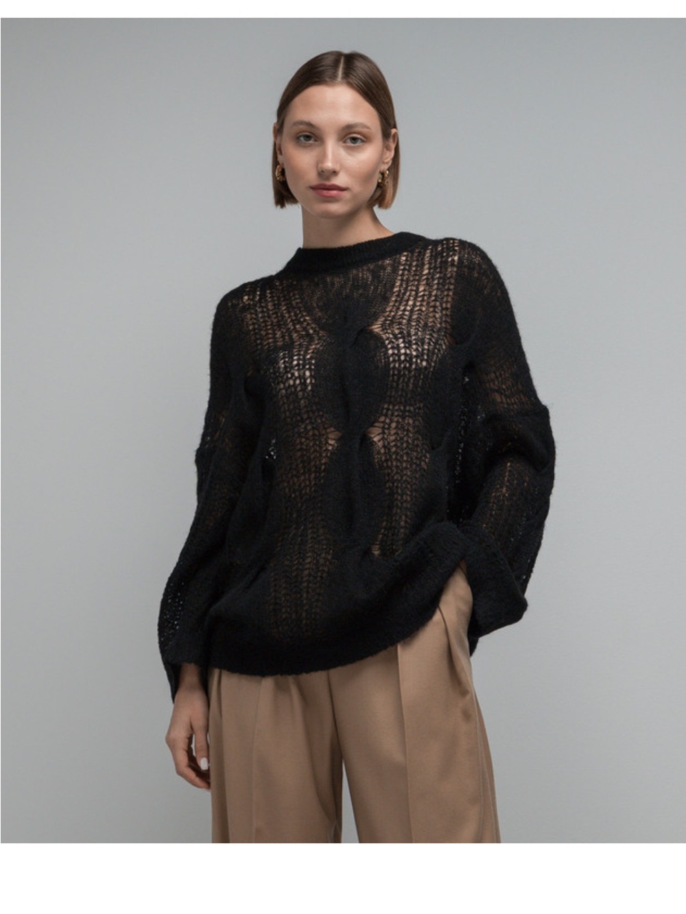 NWT Cashmere Blend Black Sheer Cable Knit Women's Sweater